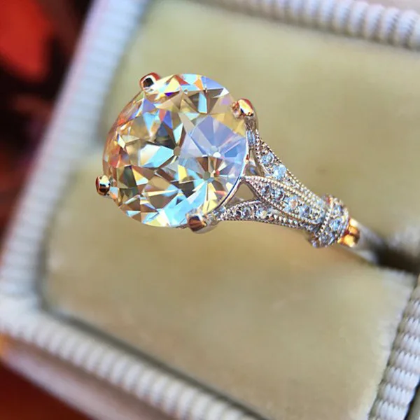 Fashion Big Round Crystal Zircon Stone Ring Luxury Female S925 Stamp Silver Color Wedding Jewelry Promise Bridal Rings for Women
