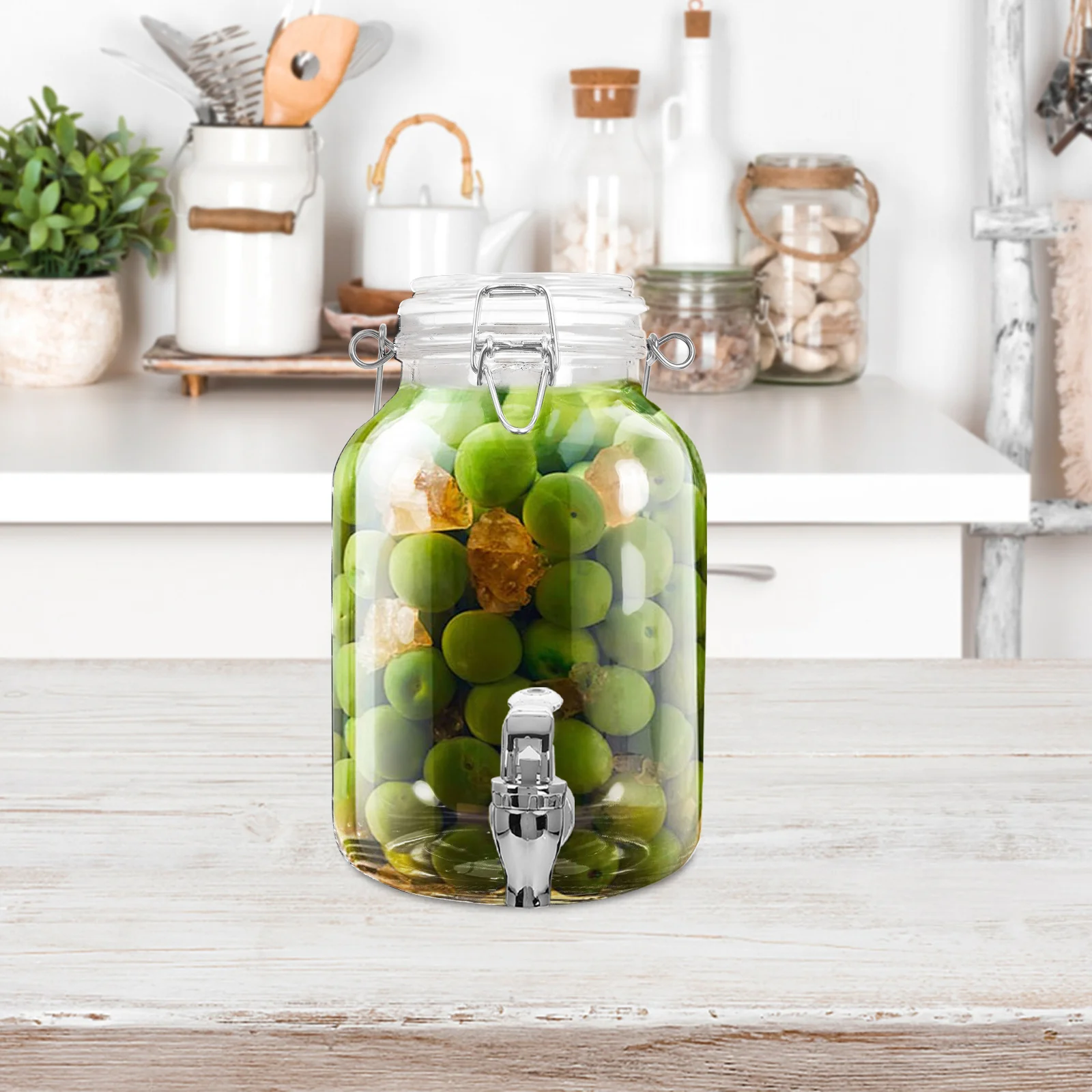 

3000ml Transparent Glass Jar Airtight Lid Large Capacity Brewing Infusing Wine Juice Milk Kitchen Storage Container Party