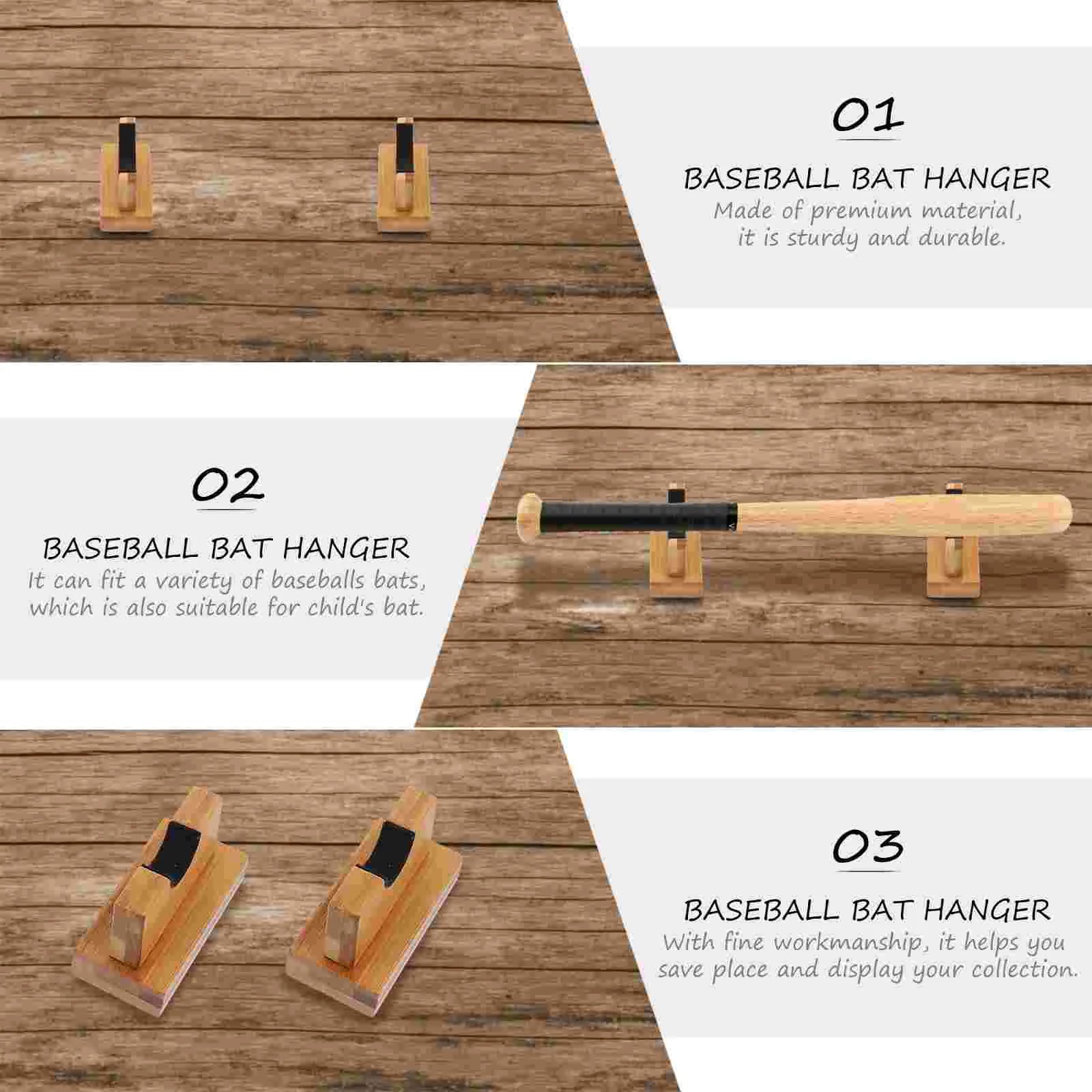 Display Shelves Baseball Bracket Wood Bat Holder Hanger Support Wooden Wall Mount Black Horizontal