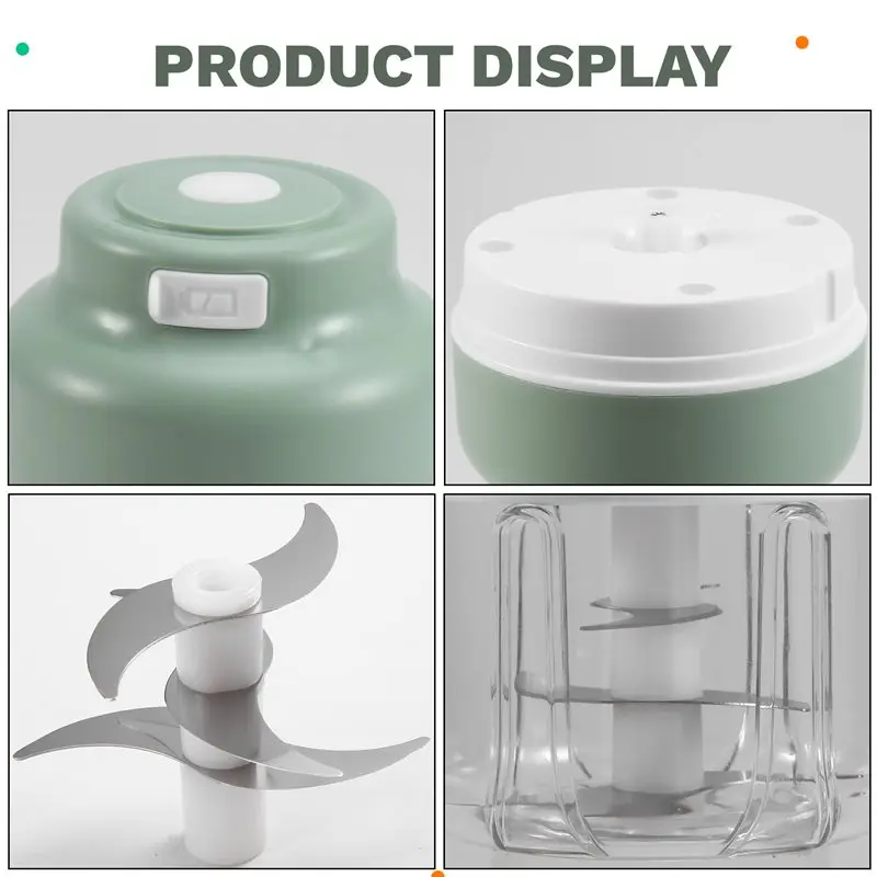 TFTP-Electric Garlic Chopper With 6 Blades, 320ML Mini Portable Veggie Chopper, USB Rechargeable Grinder
