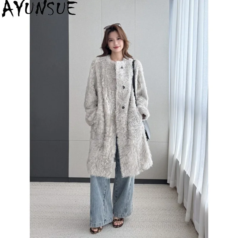 AYUNSUE Natural Sheep Fur Coat Women Fetal Sheep Real Leather Jacket Small Lake Lamb Wool Woman Winter Clothes Longabrigos Mujer