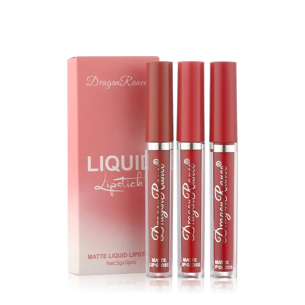 3pcs/Set Lipsticks Lip Gloss Set Liquid Lipstick Matte Strawberry Lip Gloss Cosmetic Waterproof Non-Stick Cup Lip Glaze Makeup