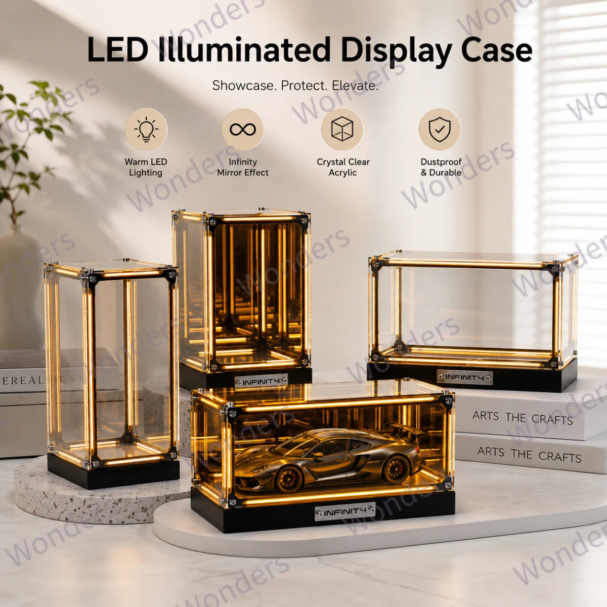 LED Figure Display Case Touch Night Light Collectible Storage Box Transparent Deep Abyss Mirror Effect Display