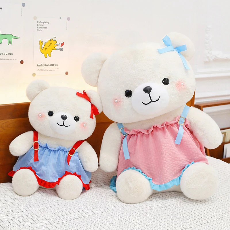 

Kawaii Plush Toy Cute Cartoon Teddy Bear With Bow Pearl Strap Stuffed Plaything For Kids Birthday Gift Adorable Baby Cuddly Bear