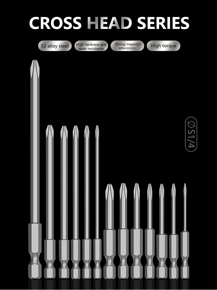 S1-4 Tool Drill Bit Set Cross Head Series S2 Alloy Steel Strong Magnetic Adsorption High Torque Electric Screwdriver Head