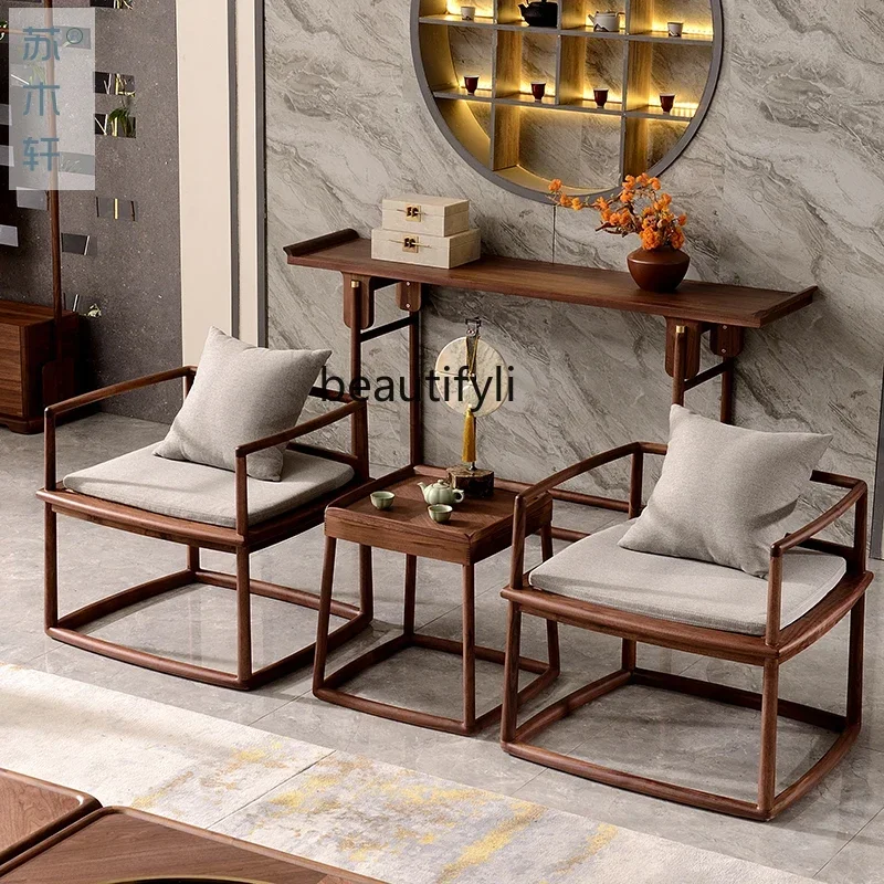 

YH New Chinese meditation chair, zen chair, solid wood vine surface, black walnut leisure Taishi chair three-piece furniture