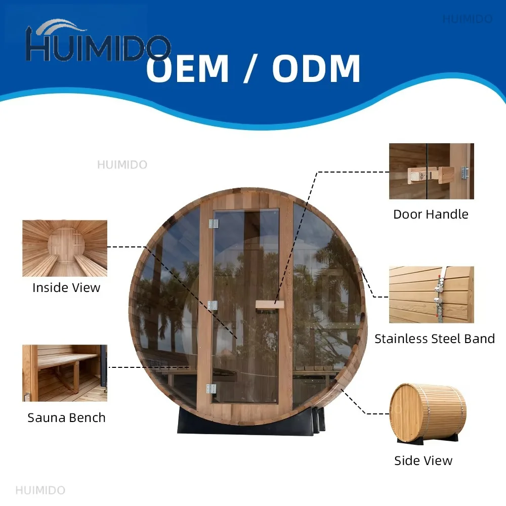 Outdoor luxury barrel sauna, suitable for villas, hotels and residences, solid wood structure, wholesaler