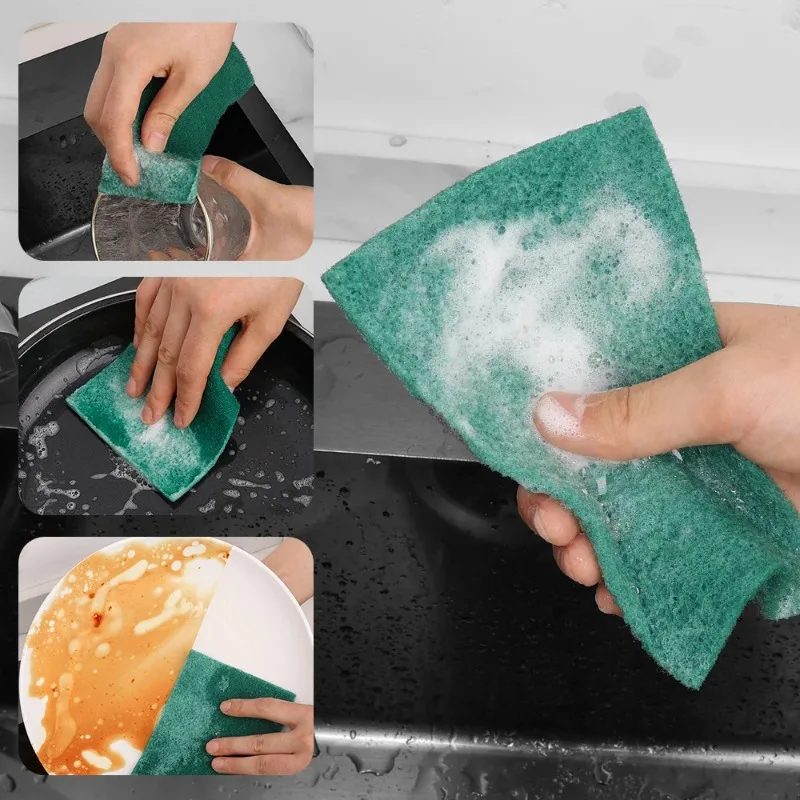 10/20/50PCS Scrub Pads Sponge Household Kitchen Scrubbing Pad Scratch Free Reusable Dishwashing Towel Frosted Pot Bowl Brush