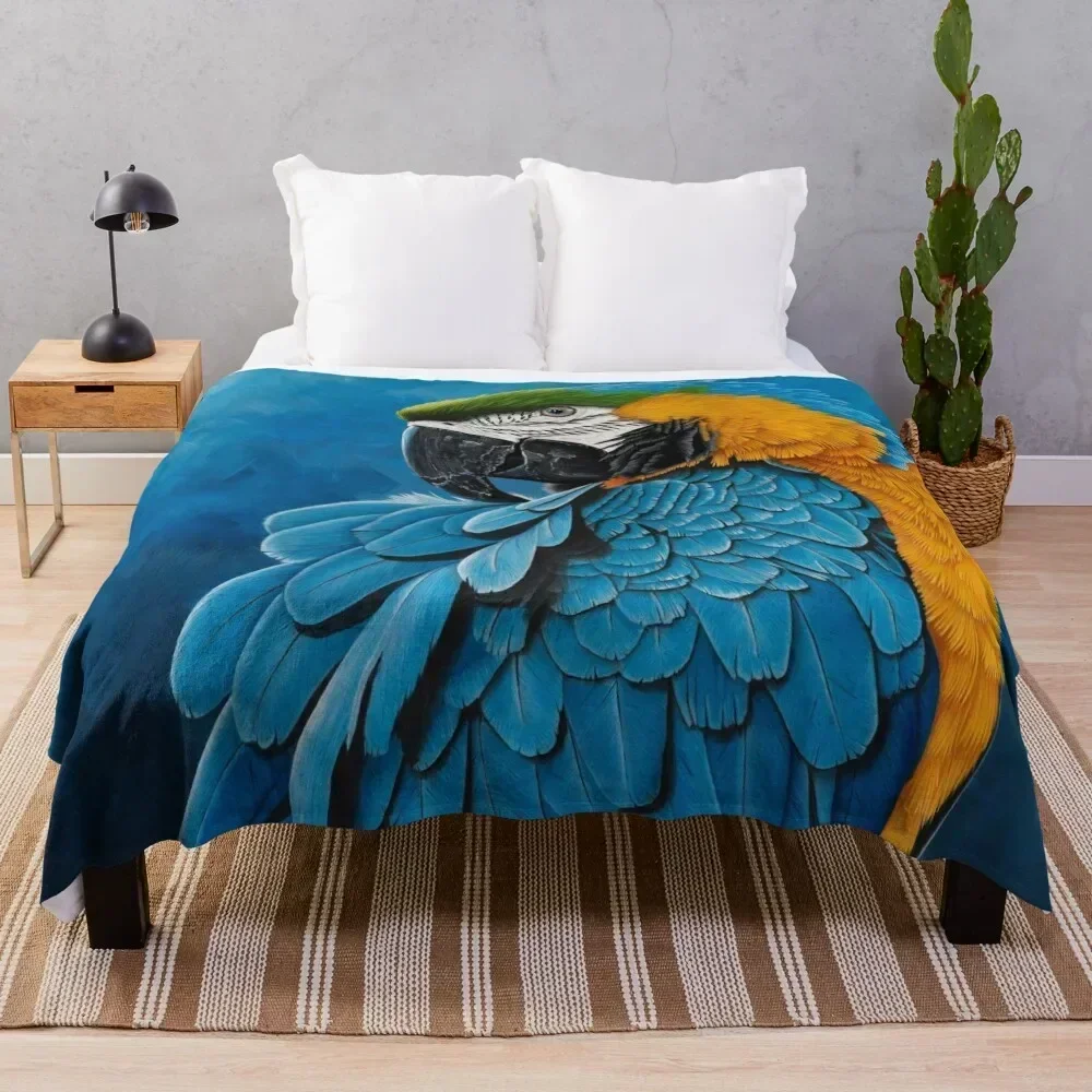 

Blue and gold Macaw portrait Throw Blanket Plush Fuzzy Cozy Blanket for Couch Sofa