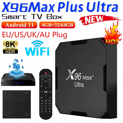 X96Max Plus Ultra Android 11 Smart TV Box 8K HD Media Player 2.4G/5G Dual WiFi BT4.X Set Top Box CEE/BS/NEMA/AS 4GB+32/64GB