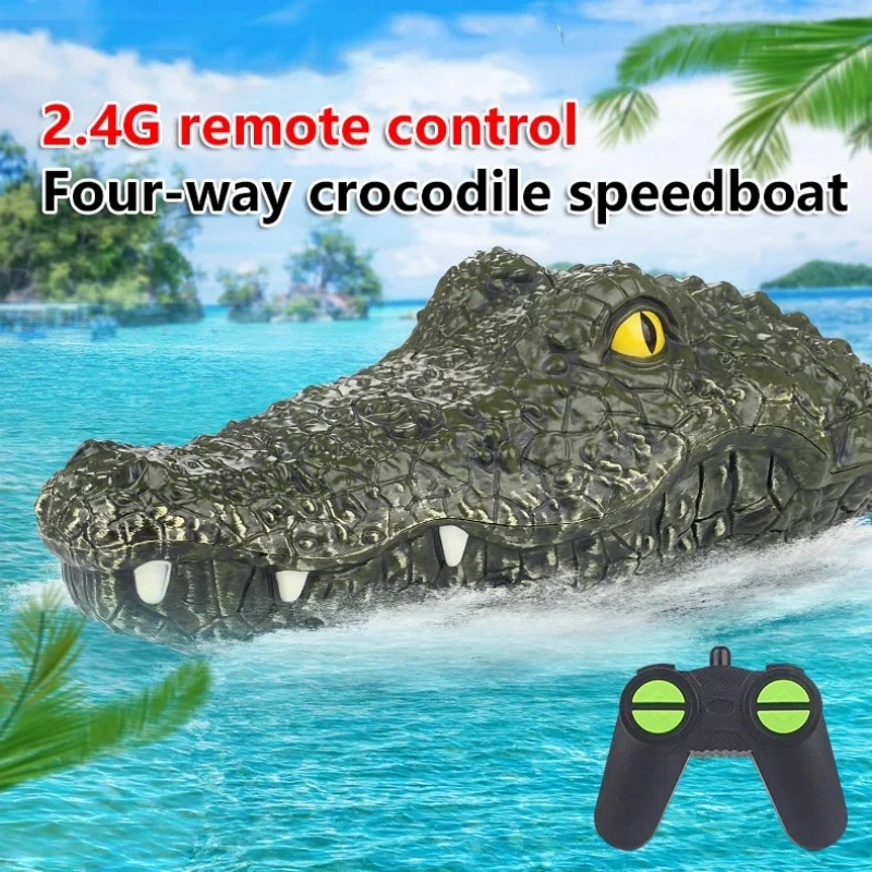 RC Robot RC Boat Simulation Crocodile Head 2.4G Remote Control Joke Alligator Decoy Electric Waterpoof Boat Ship Toys Boys Gift