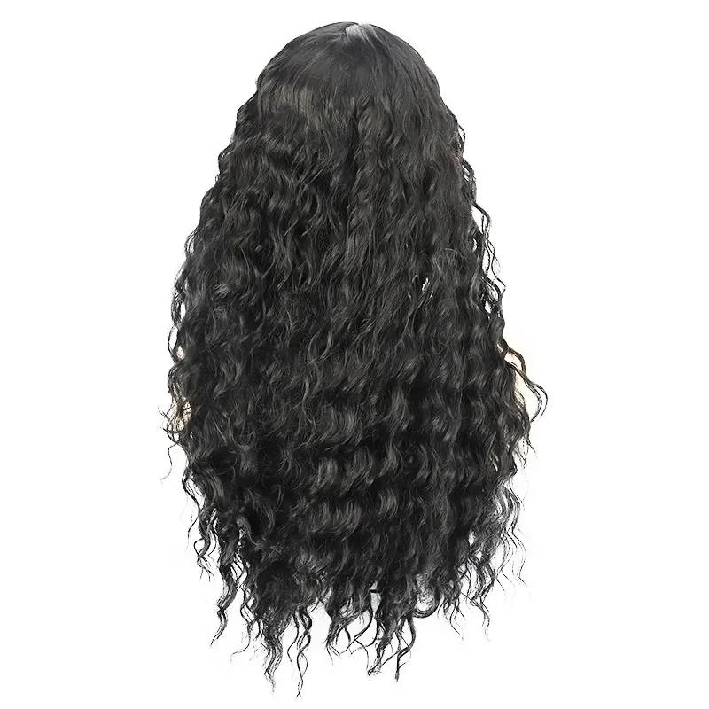 Peruca de cabelo ondulado longo para mulheres, cabelo cosplay, laço pequeno, moda africana, preto, novo