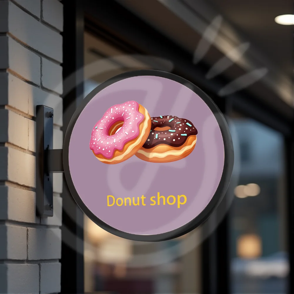 Custom Donut Shop Light Box for Round Acrylic LED Storefront Waterproof Double Sided Outdoor Business Signage Wall Mounted