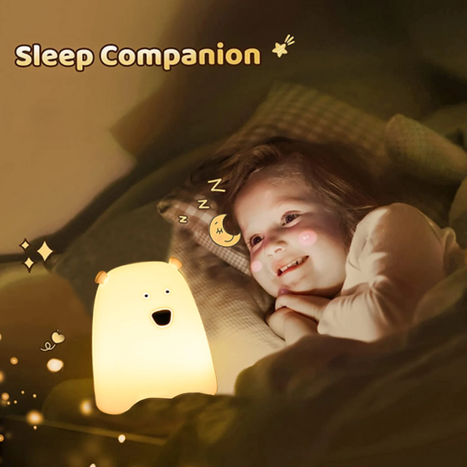 Mini Cat Nightlights Kawaii Bear Touch Sensor Night Lamp Cute Elf Lighting 7 Colors Led Gift for Baby Kids Christmas Decor Room