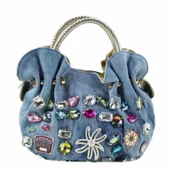 New Luxury Women Denim Bags Sweet Blue Pattern High Quality Handbags With  Purses Diamond Ladies Tote Bag Messenger Bags