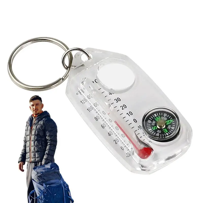 Compass And Thermometers Keychain Small Compasses Thermometers Keychain Survival Multi Tool Pocket Sized Small Gear For Hiking