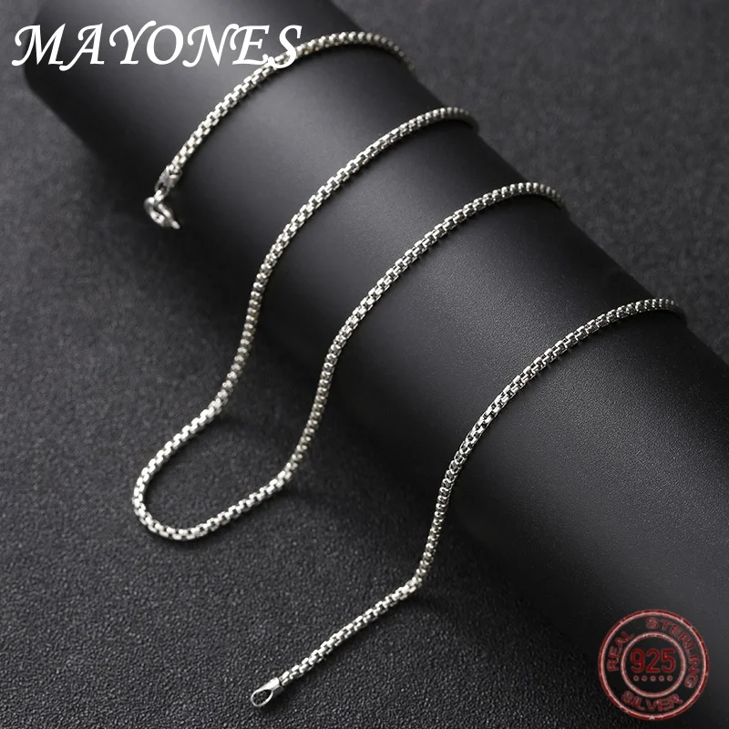 

2MM s925 Sterling Silver Fashionable Men's And Women's Necklace Box Chain Personalized Square Collarbone Universal Necklace