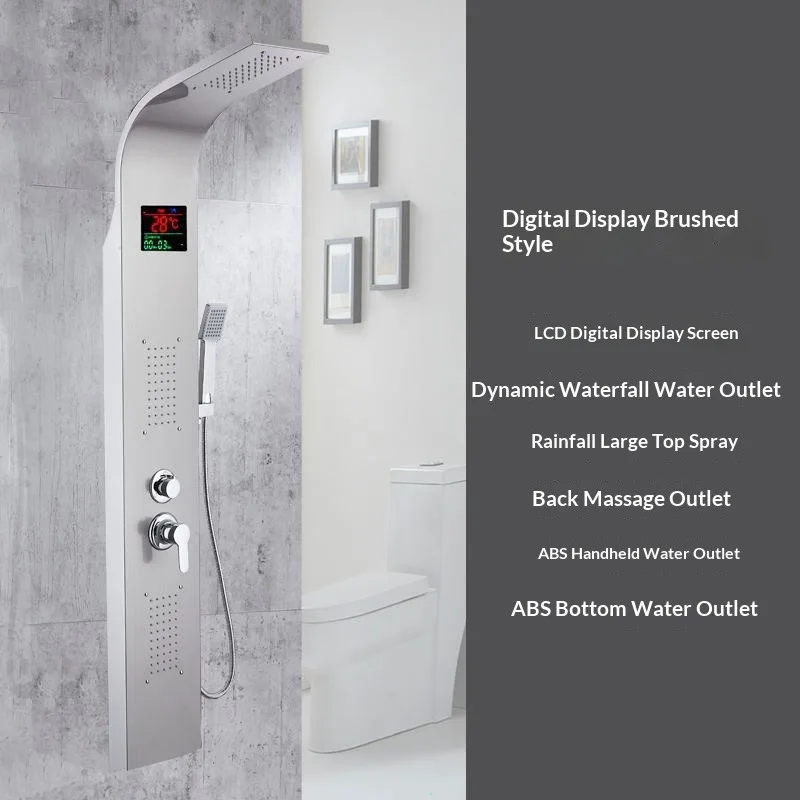 304 Stainless Steel Shower Panel Thermostatic Smart Digital Display Rain Shower Set Gold Euro Style Wall Mounted Bathroom