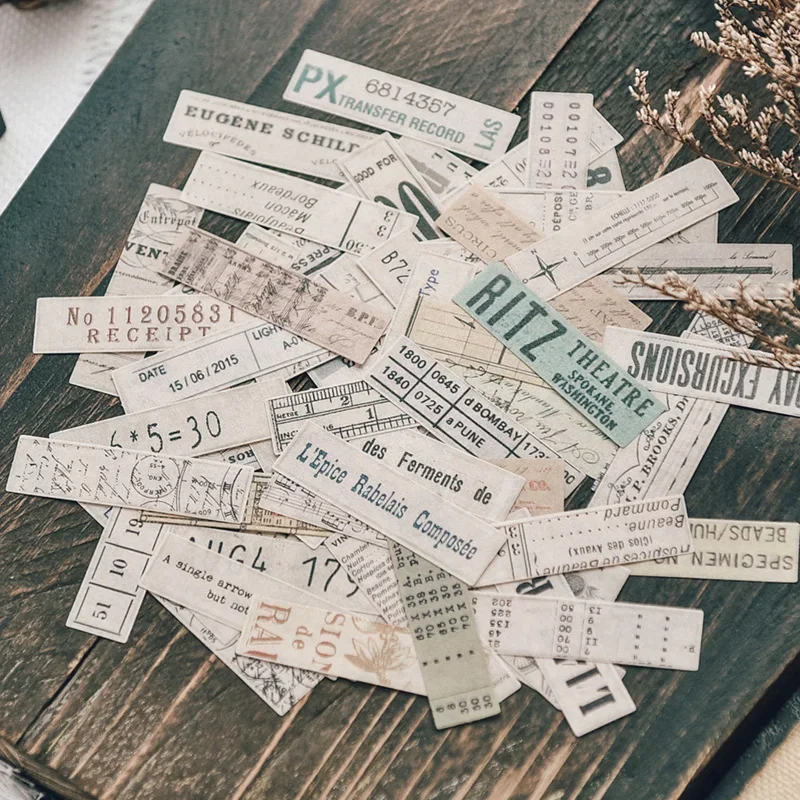 70 Pcs Phrase Label Vintage Washi Stickers Junk Journal Ephemera Number Words DIY Album Aesthetic Sticker Scrapbooking Material