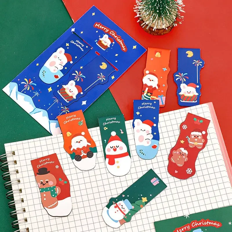 8PCS/set Cartoon Christmas Magnetic Bookmarks Page Marker Merry Tree Santa Children Festive Gifts School Bookmark for Book Teens