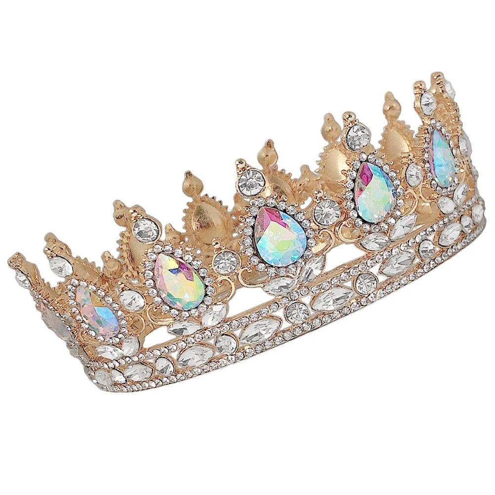 

Chic Bride Crown Wedding Headdress Golden Colorful Elegant Bridal Hair Accessories Wedding Dress Ornament for Women