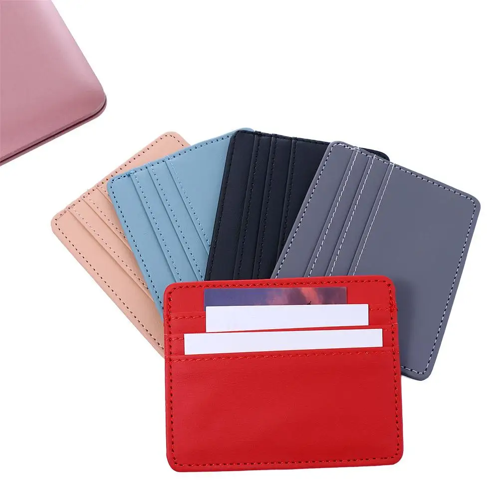 PU Leather Candy Color Bank Card Business Credit Card Short Purse Slim Billfold Women Men Short Wallet Multi Slot Card Holder