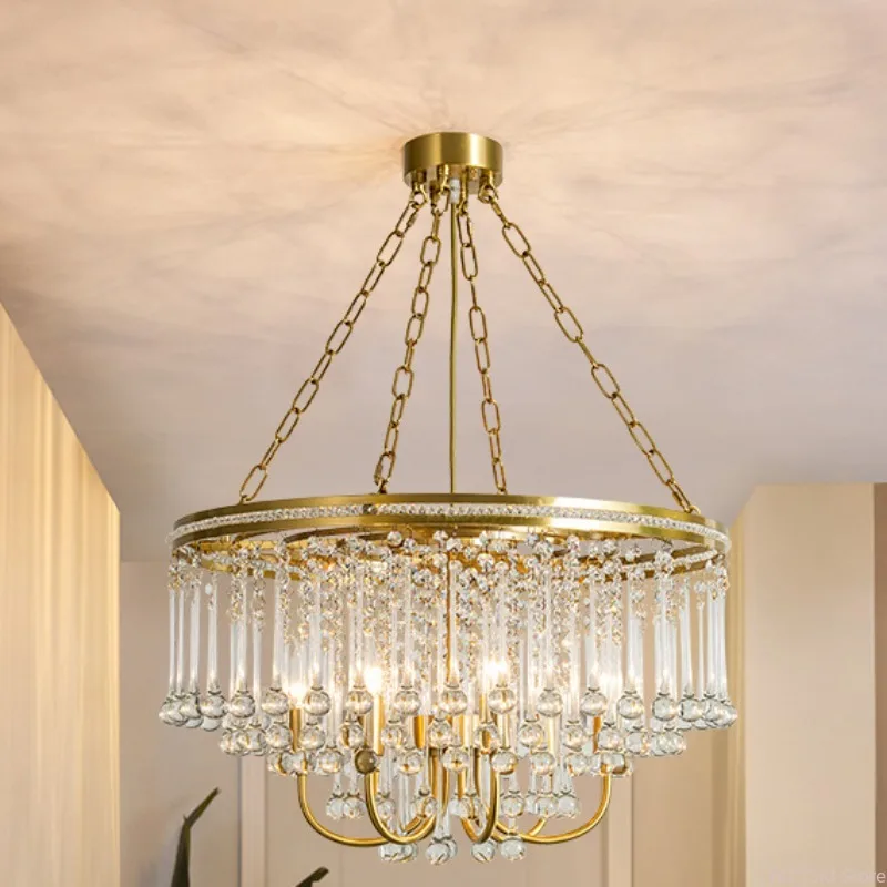 Living room lamps, American, French light luxury, copper crystal lamps, atmospheric villas, dining rooms, bedroom lamps