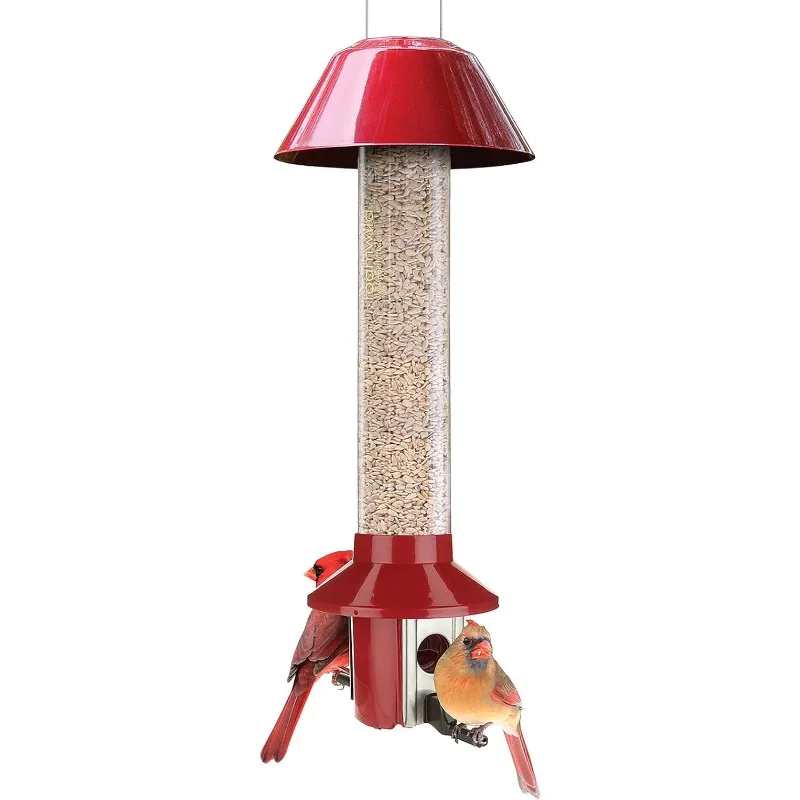 

PestOff Red Squirrel Proof Cardinal Bird Feeder Mixed Seed Sunflower Heart Version - RED - 3LBS Seed Capacity