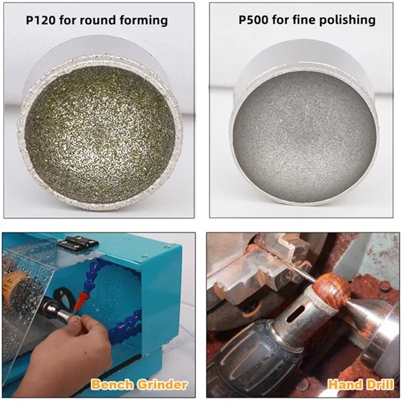 1Pcs Diamond Spherical Concave Head 3mm-25mm Fine 500Grit/Rough 120Grit Grinding Bit Jade Round Beads Polishing For Rotary Tool