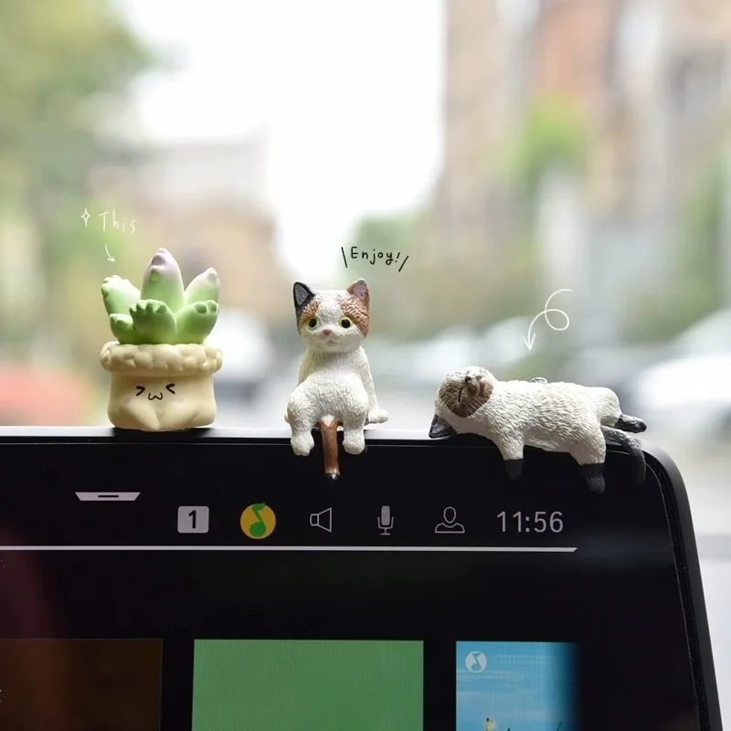 고양이 DIY 가장자리 인형 시뮬레이션 수지 고양이 냉장고 스티커 재료 미니어처 만화 자동차 고양이 장식 어린이 장난감 썸네일 6