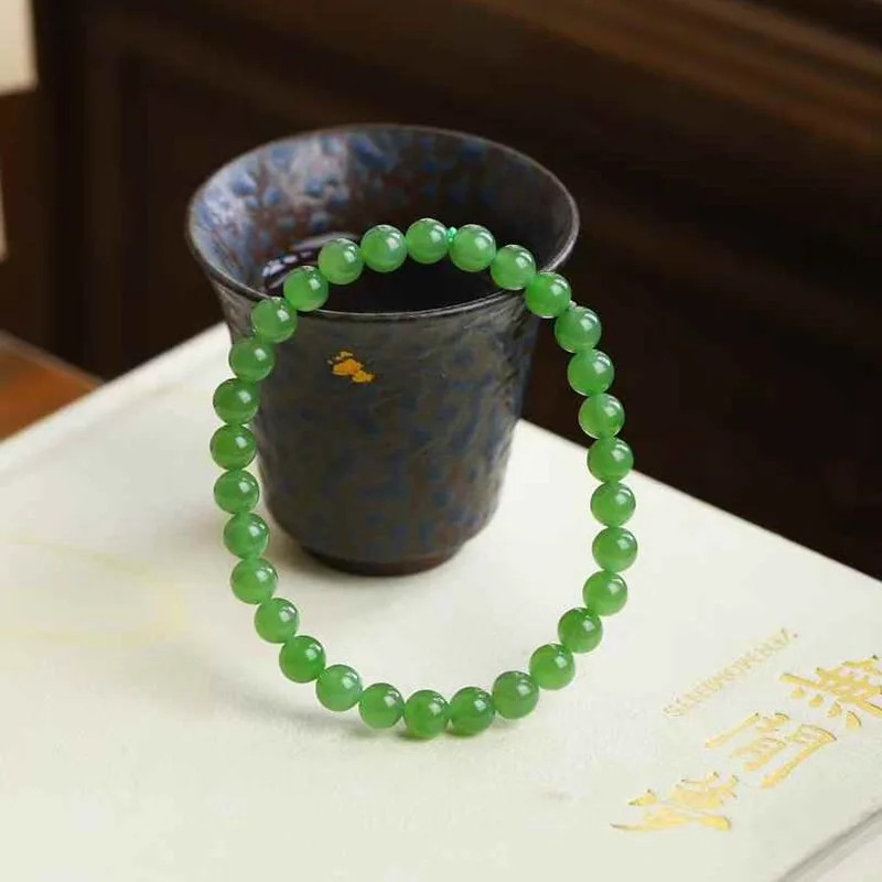 

Натуральный Hetian Русский Старый Материал Фруктовый Зеленый Круглый Нефритовый Браслет