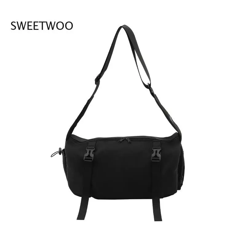 

Black Nylon Utility Crossbody Bag, Tactical Style Sling Bag with Adjustable Strap