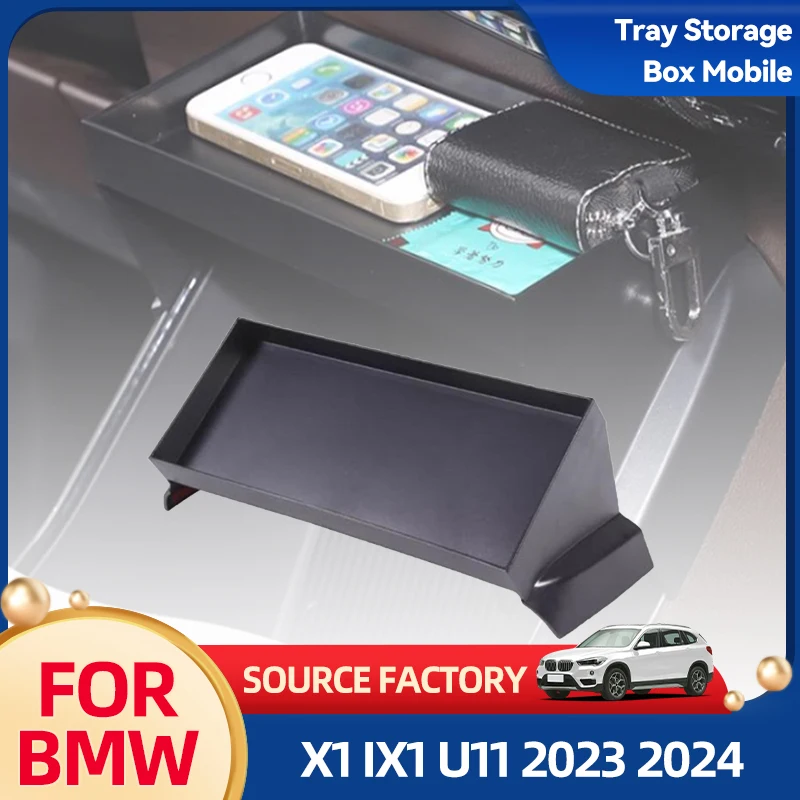 Автомобильное полотенце из АБС-пластика, черный автомобильный органайзер для центральной консоли, лоток для хранения, ящик для хранения мобильного телефона Hoder для BMW X1 IX1 U11 2023-2024 Ca