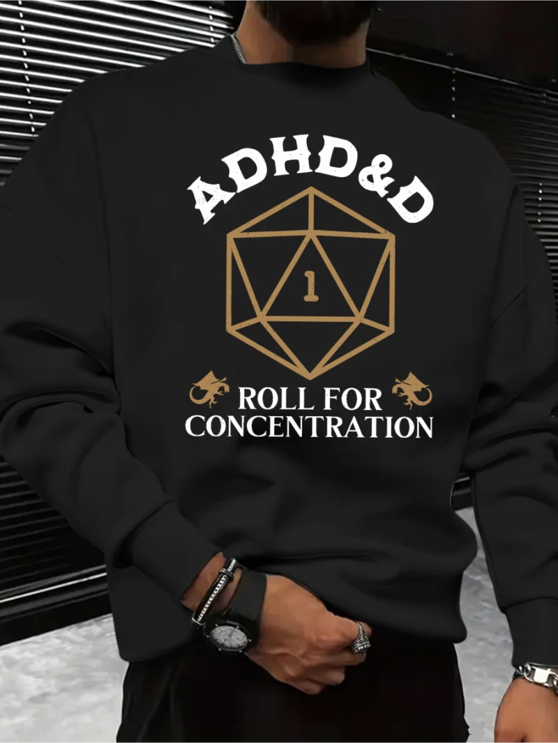 

Adhd Print Mens Versatile Long Sleeve Comfy Sweatshirt 2025 Autumn Winter Round-neck Hoodie Is for Both Men and Women Top