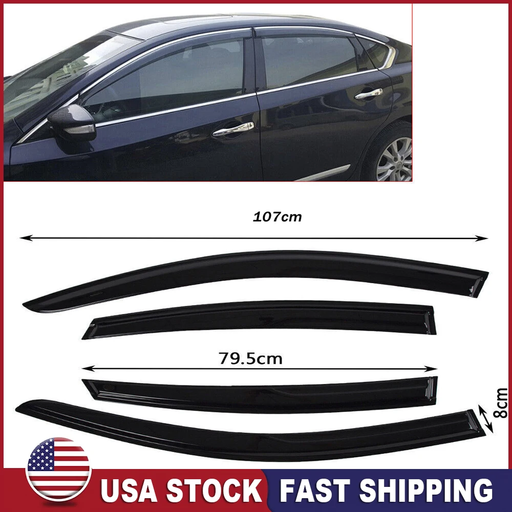 4X Acrylic Adhesive Window Visors Wind Rain Guards For 2013 - 2018 Nissan Altima