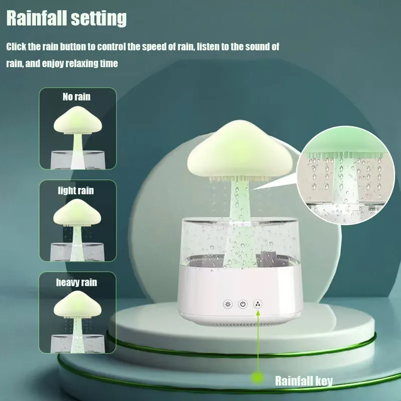 Mushroom Cloud Humidifier Household Fog Capacity Bedroom Light Raindrops Wood Grain Essential Oil Aromatherapy Machine