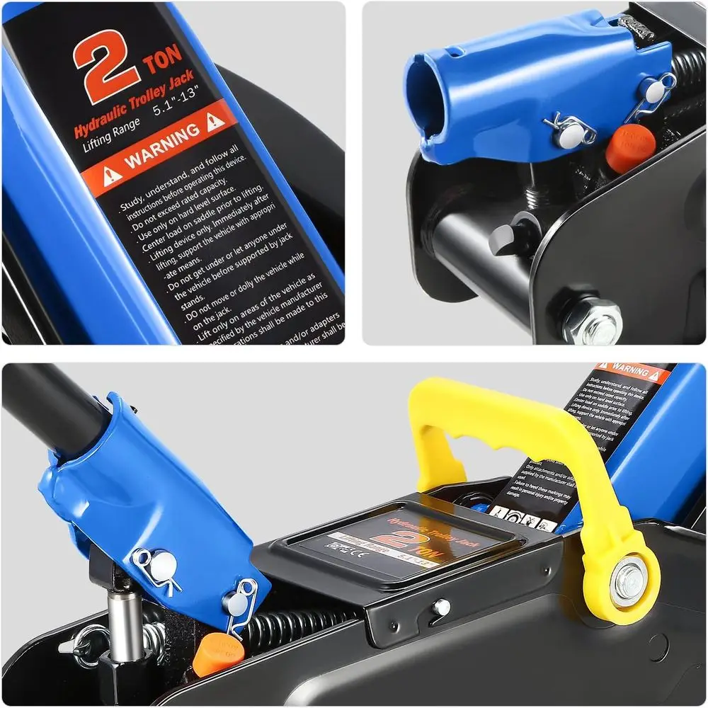 Martinetto idraulico da pavimento a basso profilo con capacità di 2 tonnellate, gamma di sollevamento 5.1-13, blu