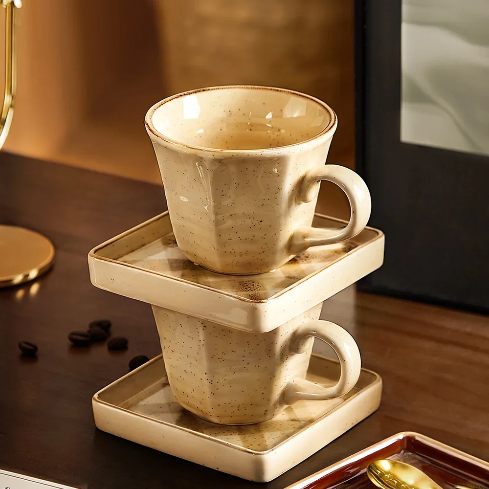 Creative Ceramic Coffee Cup and Saucer Japanese Style Vintage Texture Porcelain Homehold Drinkware Milk Tea Cup Saucers
