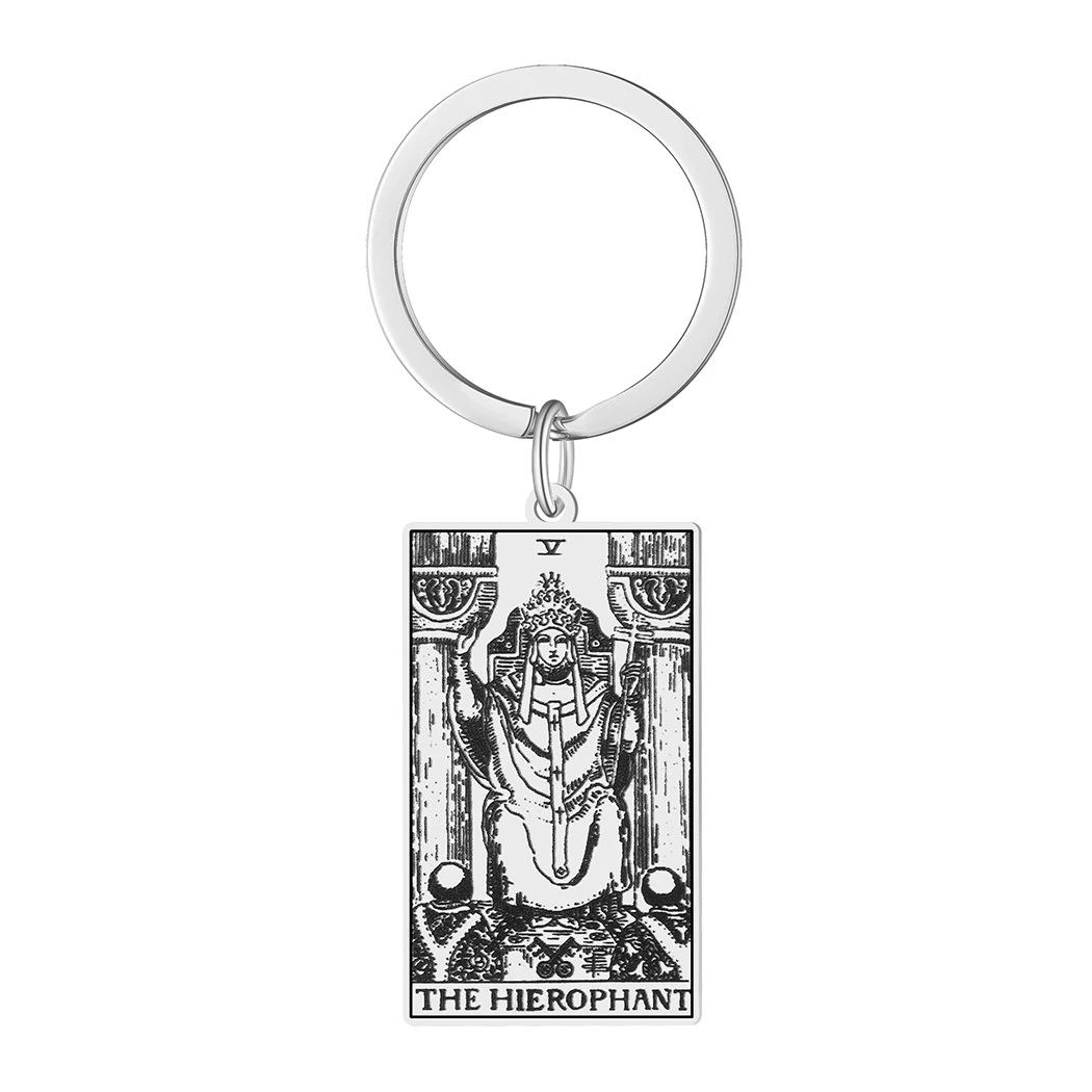 

Square Tarot Key Chain Stainless Steel Vintage the Hierophant Tarot Key Rings Gift for Men and Women