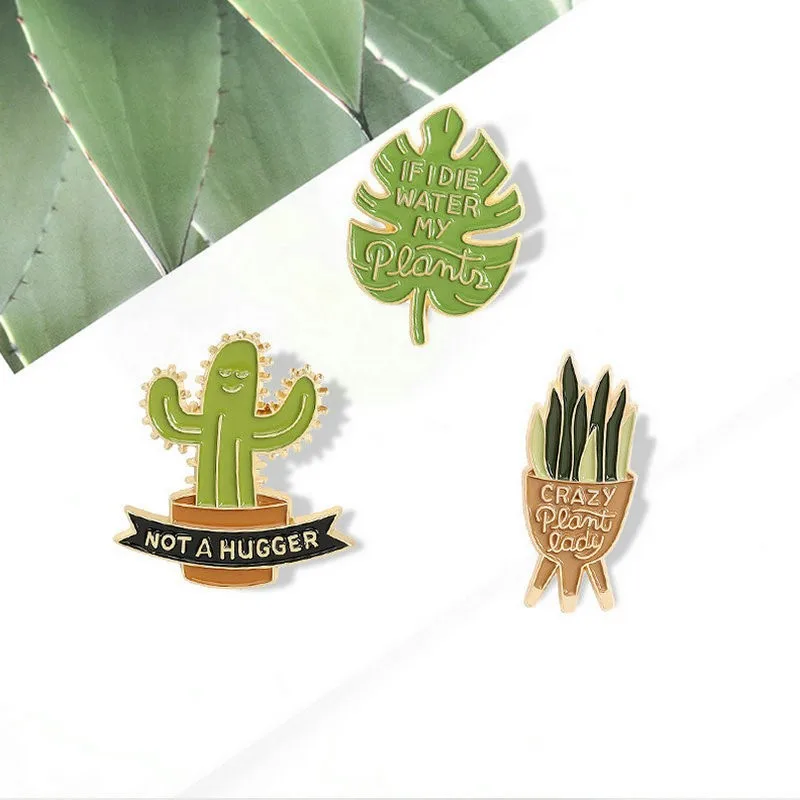 Pin Custom Sansevieria Monstera Cactus Hug Brooches Shirt Lapel Bag Badge Jewelry Gift for Kids Friends Plant Idea Enamel