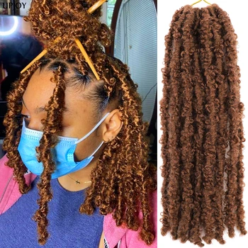 Kelebek Locs tığ saç 12 inç el yapımı kelebek yumuşak Locs tığ saç ekleme sentetik örgü saç 12 ipliklerini/paketi