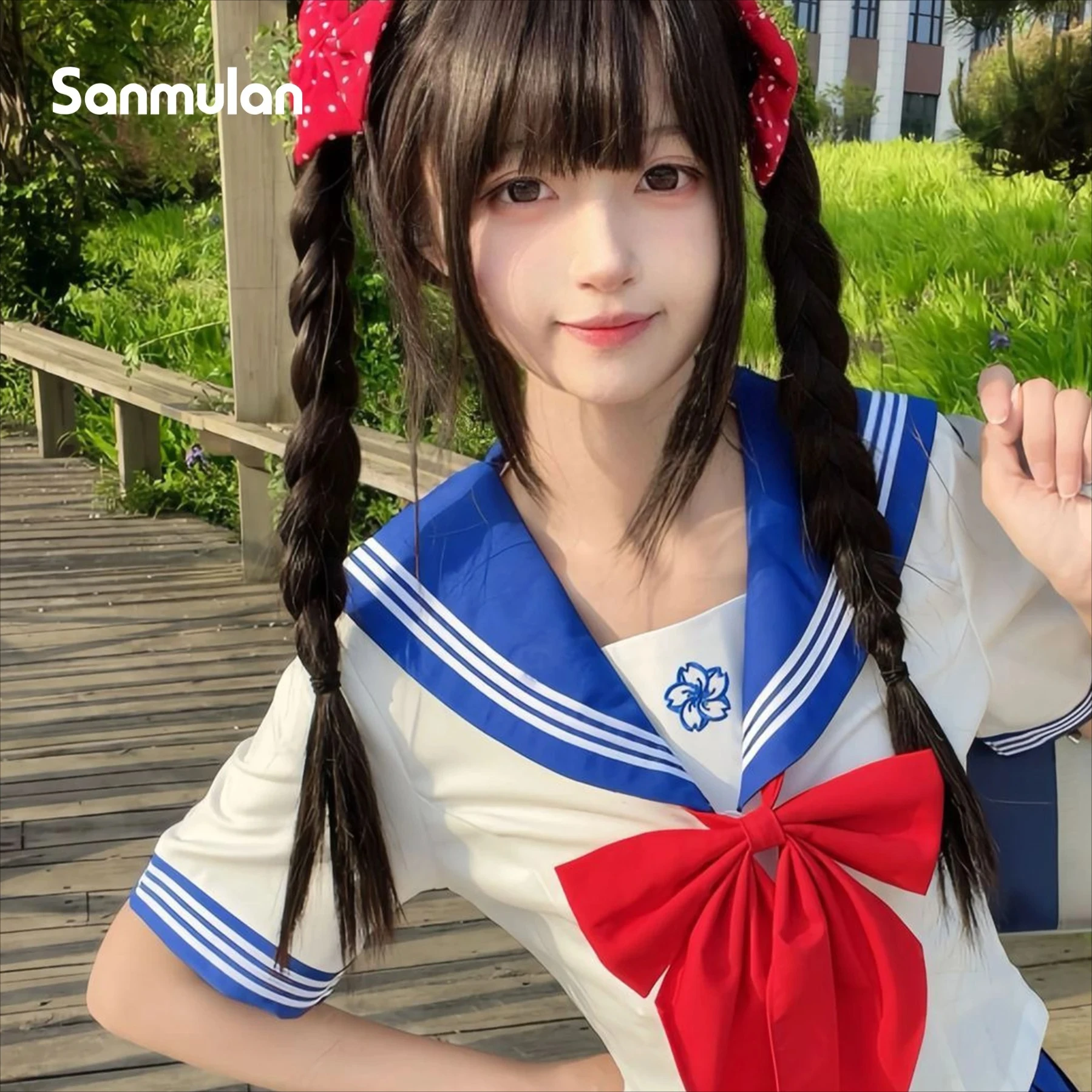 日本と韓国風の青いjk制服セーラー服フィットショートスリーブセット（ロールプレイング用）