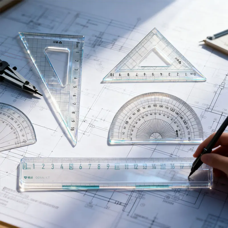 4 مجموعات من مسطرة الطالب الشفافة مسطرة متعددة الوظائف منقلة كرتونية لطيفة لامتحانات الطلاب مسطرة قياس الرسم