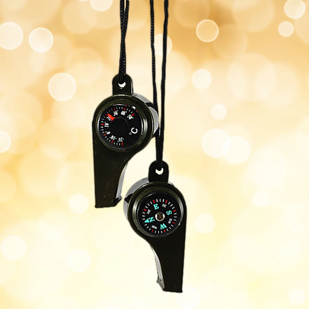 2 Pcs 3 in 1 Survival Whistles Mini Compass Thermometer Lightweight Plastic Emergency Camping Hiking Outdoor
