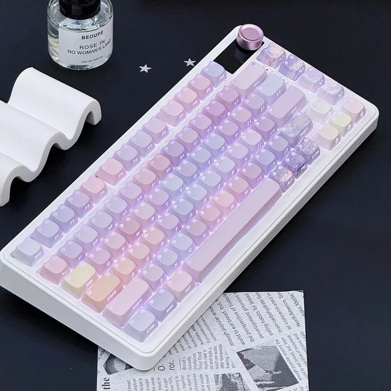 Cat ear side engraving gradual change light transmission personality keycap two-color injection molding + thermal sublimation
