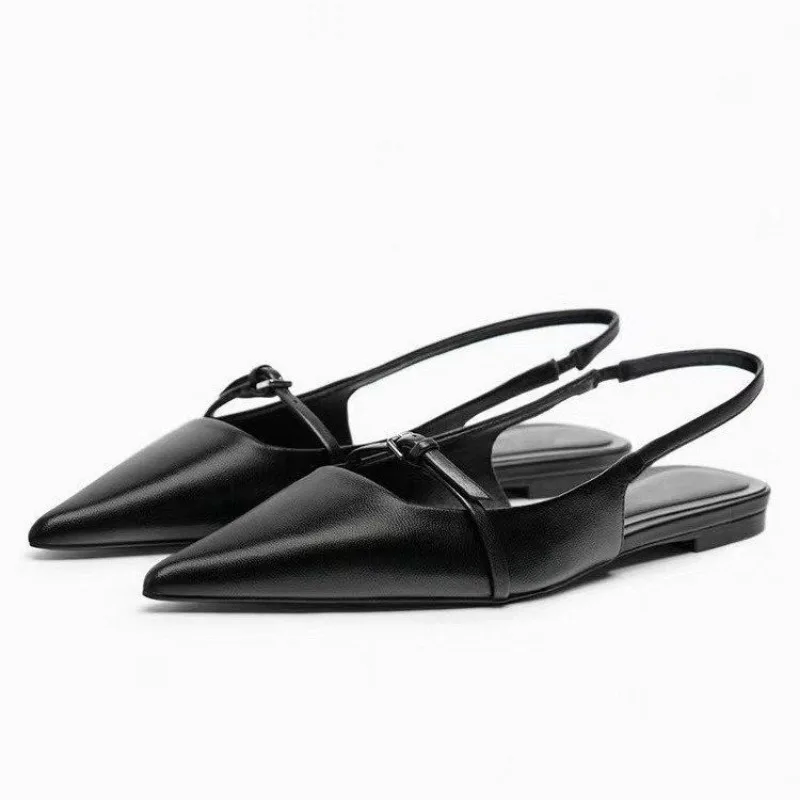 Women Sandals 2024 Slingback Flats Shoes for Women Summer New Pointed Toe Black Sandals Fashion Office Lady Mules Women Sandals