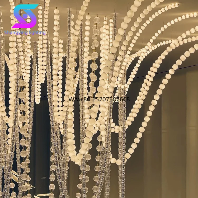 Modern Luxury Buddha Bead Glass Chandelier Contemporary for Home Villa Hotel Lobby Staircase Restaurant Bar 3000K Home Decor