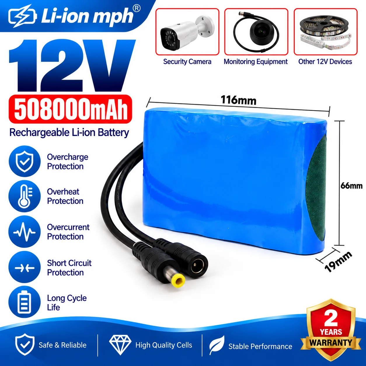 Neuer 12V 5,8Ah 50800mAh wiederaufladbarer Lithium-Ionen-Akku mit Ladegerät, DC 12,6V, für CCTV-Kameras, LED-Streifen, Router und Überwachungsgeräte (EU-Lokale Lieferung 2-7 Tage)