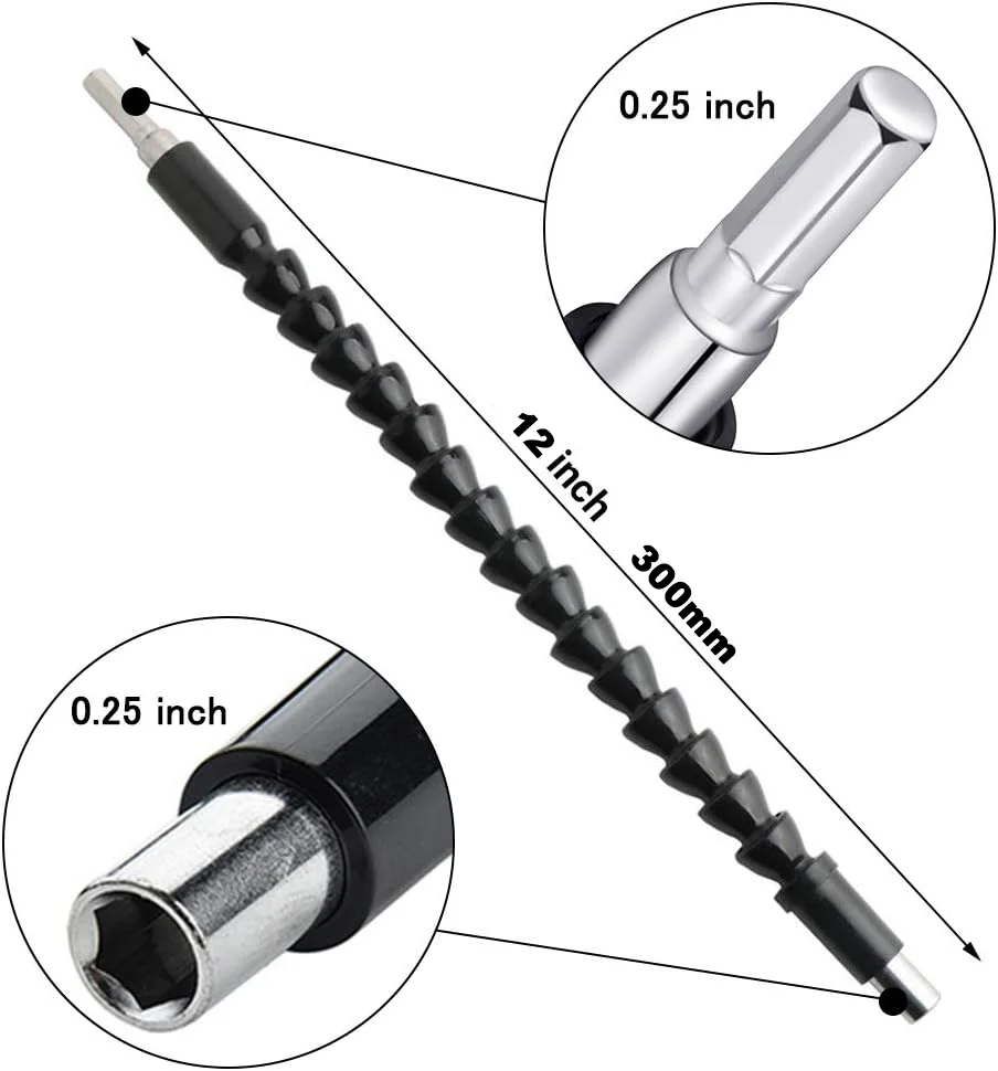 12 Inch Car Flexible Emergency Electric Screwdriver Corner Magnetic Hex Shaft Screw Rod Electric Drill Turning Tool