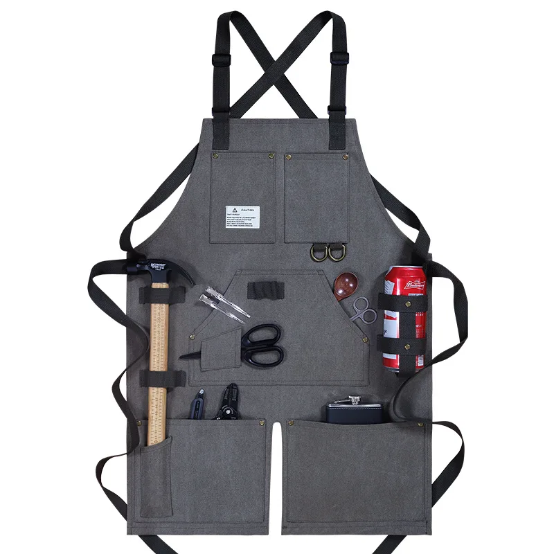 Waterproof Bibs Coffee Auto Woodworker Multifunctional Pocket Chef Adjustable American Heavy Industry Mechanic Canvas Apron